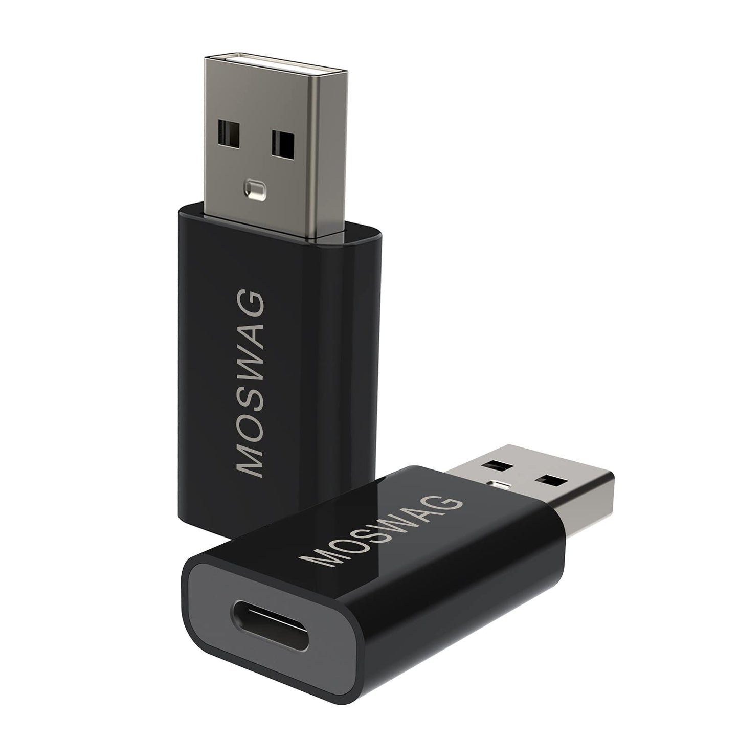 MOSWAG 2 Packs USB C to USB Adapter USB Male to Type C Female Adapter Type C Adapter Black Compatible with Apple MagSafe Charger