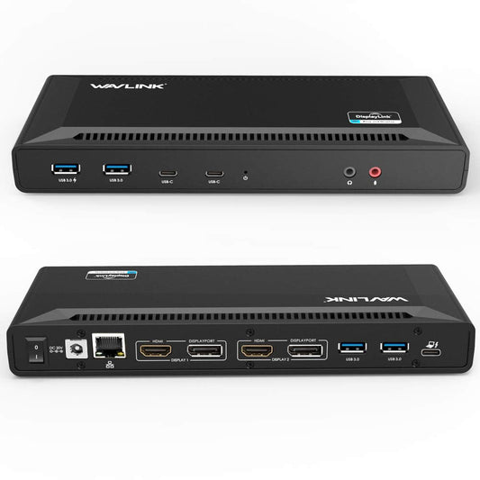 WAVLINK USB C Universal Docking Station 60 W Power Supply Supports Dual 4K Video Outputs (DisplayPort and HDMI, Gigabit Ethernet