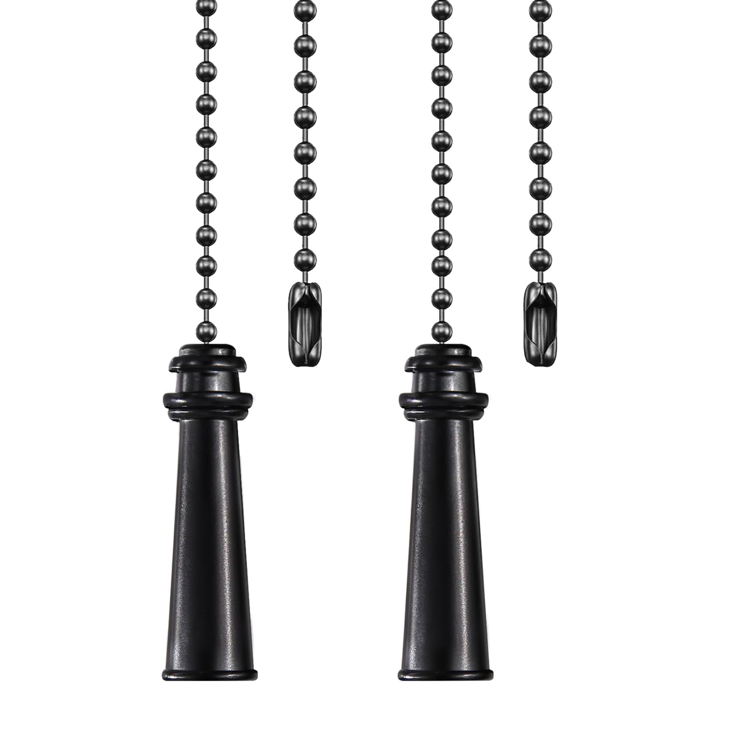 Dotlite 2Pack Metal Ceiling Fan Pull Chains, 12inch Black Heavy Pulls Pendant Decorative Extension, 3mm Beaded Fan Lighting Chai