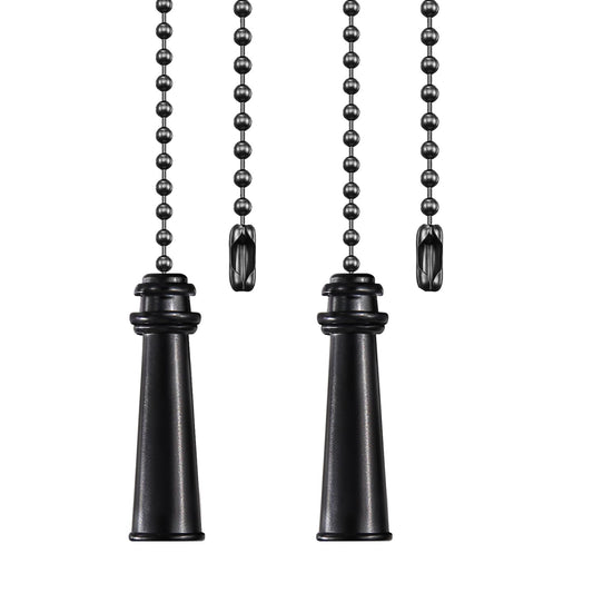 Dotlite 2Pack Metal Ceiling Fan Pull Chains, 12inch Black Heavy Pulls Pendant Decorative Extension, 3mm Beaded Fan Lighting Chai