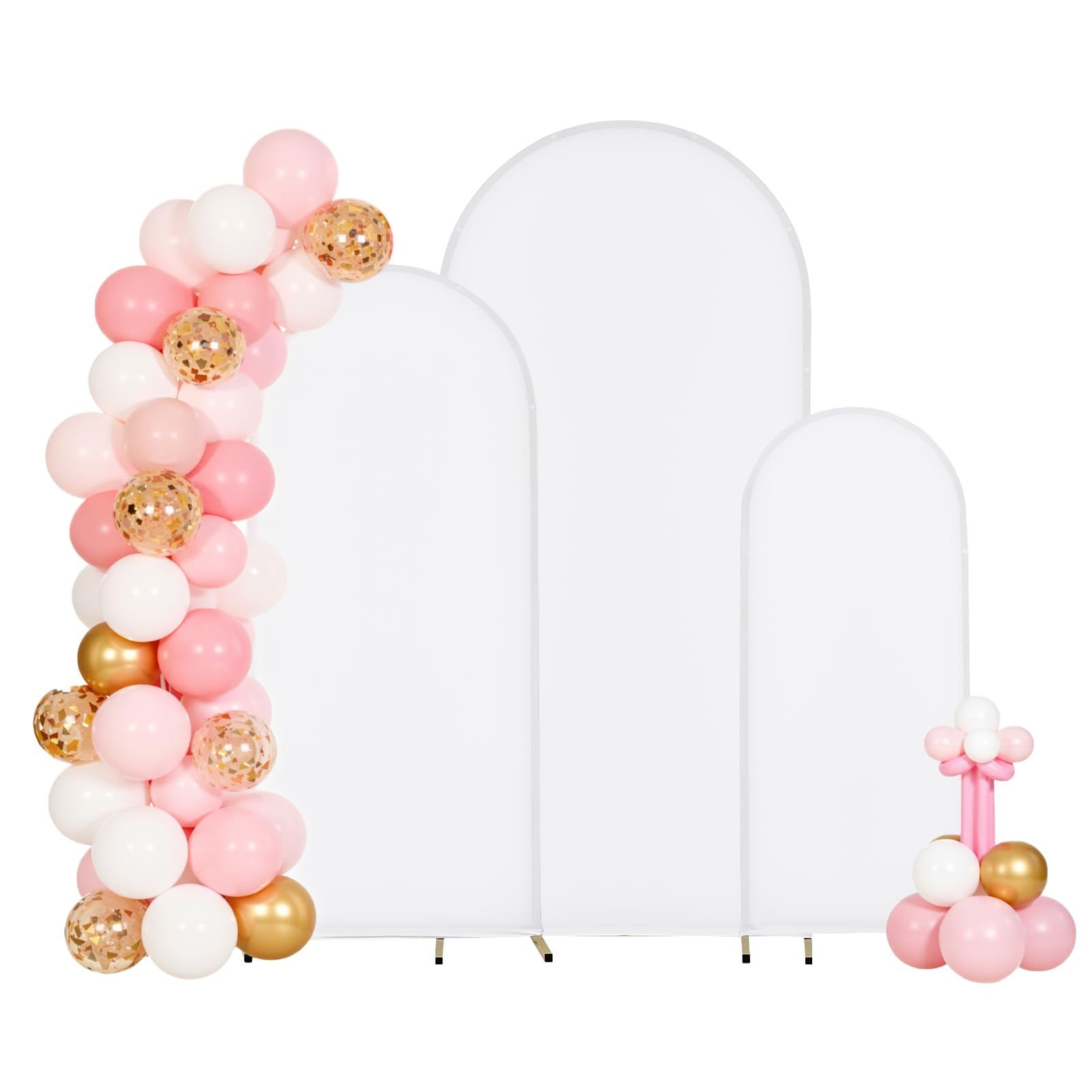 VEVOR Arch Backdrop Stand, Set of 3, 6/5/4 ft, Stable Structure, Easy Assembly, Gold Metal Arch Backdrop Stand with Cover, for W