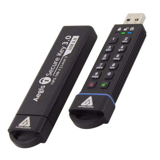 Apricorn Aegis Secure Key 120GB USB 3.0 Type A Flash Drive, Black (ASK3-120GB)