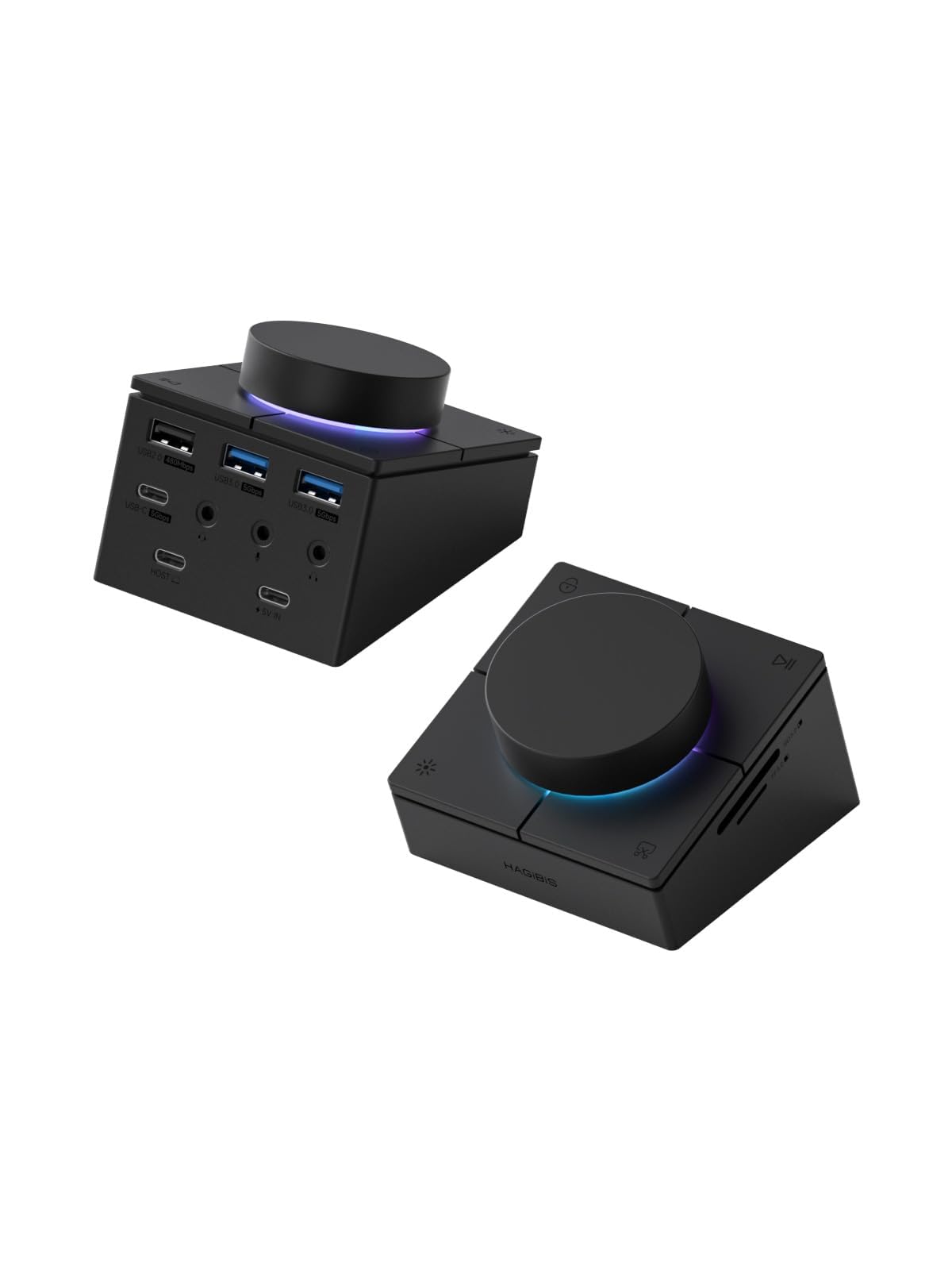 Hagibis Knob USB C Hub with Shortcut Buttons, RGB Type-C Docking Station with 5Gbps USB-C, 2 USB3.0, 3.5mm Jack, SD/Micro SD3.0,