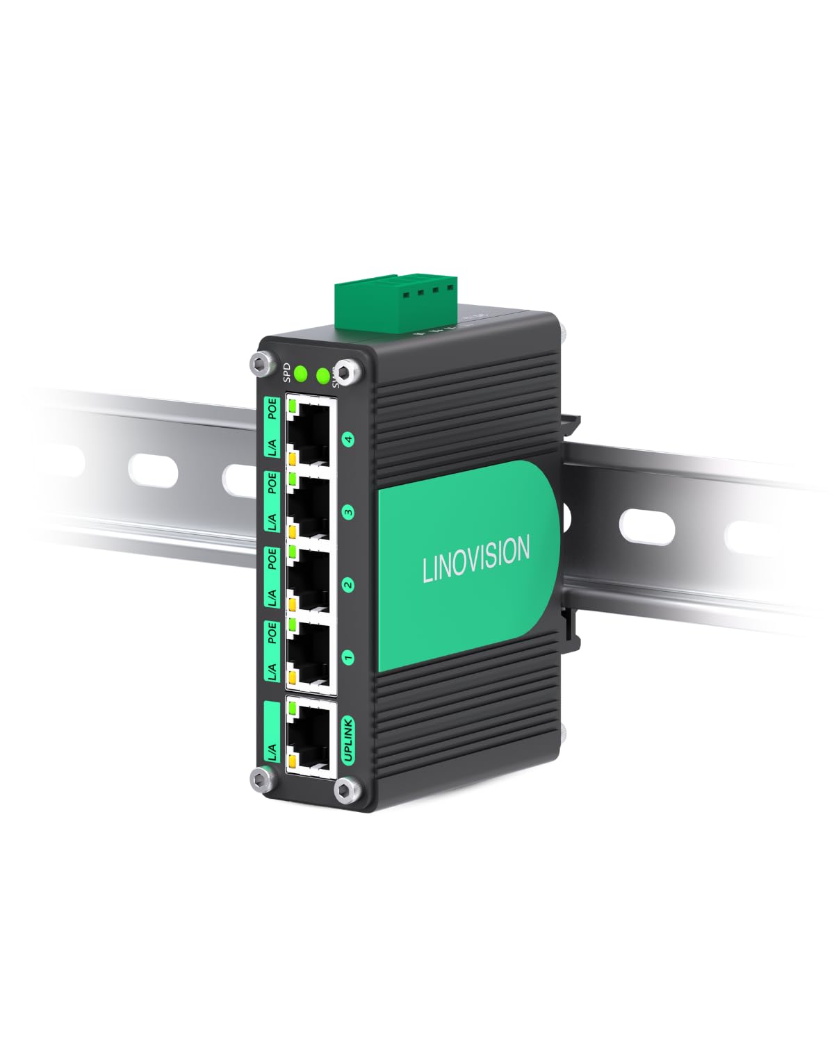 LINOVISION Industrial 5 Ports Gigabit Solar PoE Switch Support DC9V-54V to DC48V PoE, 4 x IEEE802.3af/at 30W PoE Ports @120W, IP
