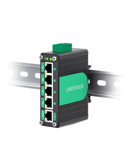 LINOVISION Industrial 5 Ports Gigabit Solar PoE Switch Support DC9V-54V to DC48V PoE, 4 x IEEE802.3af/at 30W PoE Ports @120W, IP