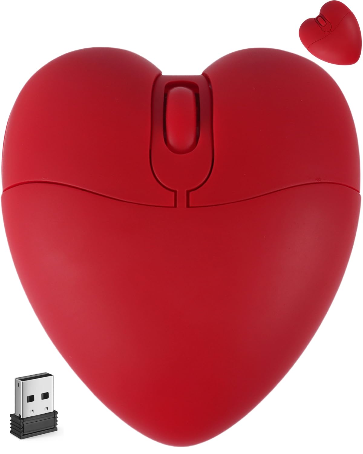Wireless Bluetooth Mouse Cute Red Love Heart Shape Silent Portable Lightweight Quiet USB Optical Cordless Dual Mode Mice for PC