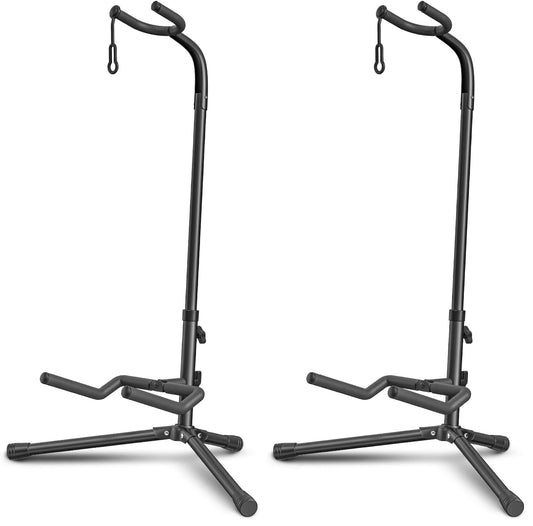 GLEAM Guitar Stand - Adjustable for Electric, Acoustic Guitars and Bass, Guitar Accessories (Pack of 2), Black