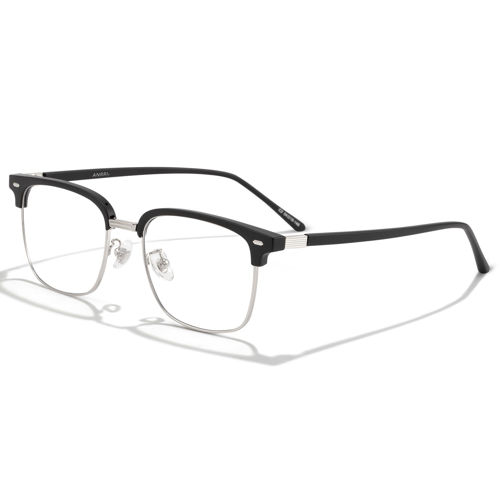 ANRRI Blue Light Glasses for men Metal Browline Frame UV 400 Protection Clear Lens Anti Eyestrain Computer Gaming Glasses Black