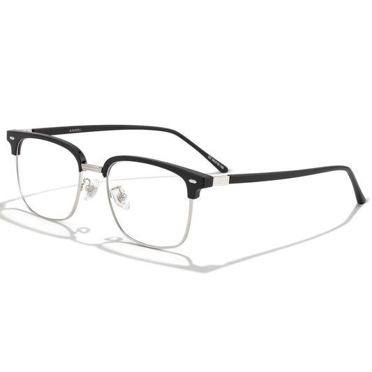 ANRRI Blue Light Glasses for men Metal Browline Frame UV 400 Protection Clear Lens Anti Eyestrain Computer Gaming Glasses Black