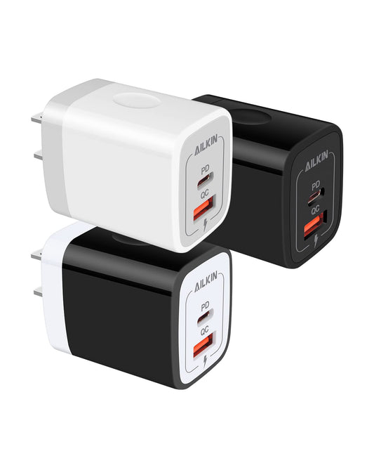 [3Pack/20W] USB C Charger Adapter, Dual-Port PD USBC Wall Charger Block for iPhone 17 Air 16e 16 Pro Max 16Pro 15, Type C Brick