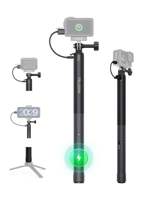 TELESIN Power Grip Selfie Stick for DJI OSMO Namo Action 6 5 Pro 4 3,GoPro Hero 13 12 11,Insta360 X5 X4 Action Camera & Phone, 4
