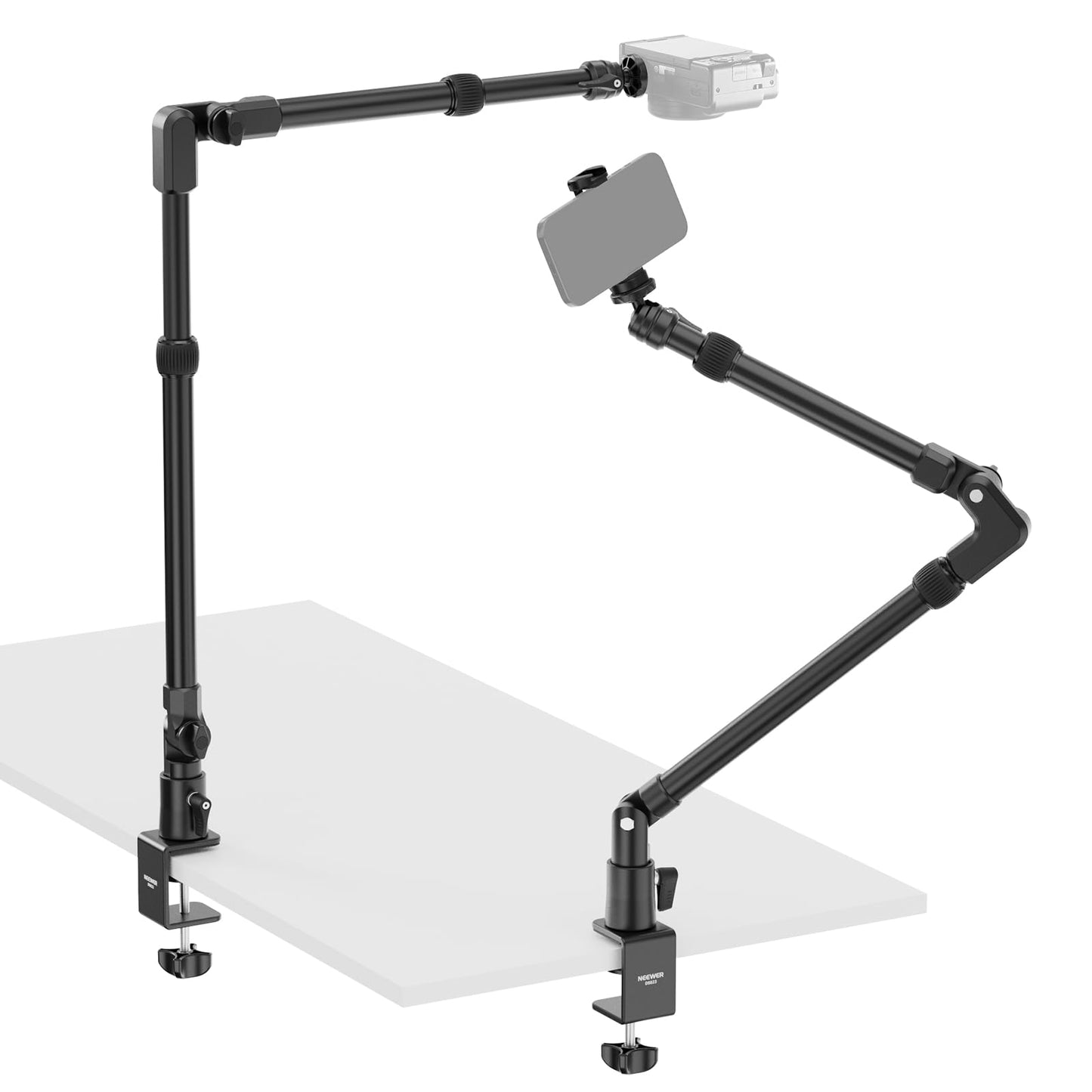 NEEWER 45.5 Overhead Camera Desk Stand, Aluminum 4 Section Magic Mic Boom Arm with C Clamp Mount Phone Holder, for Webcam LED Li