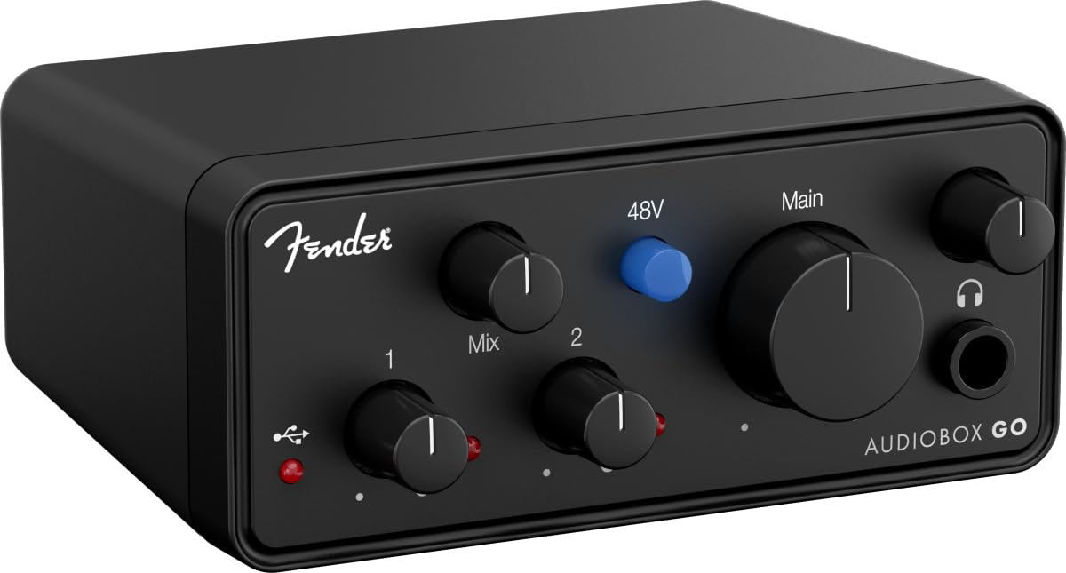 Fender AudioBox GO | 2x2 USB-C Audio Interface for Music Production, XLR Mic/Line Combo, TS Instrument Input, 24-bit/96 kHz Conv