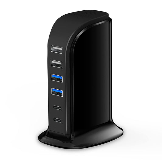 USB C Charger Block Upoy, Chargers for Multiple Devices Dual Type C 45W Total, 6 Ports USB Charging Station for iPhone, Ipad, Iw