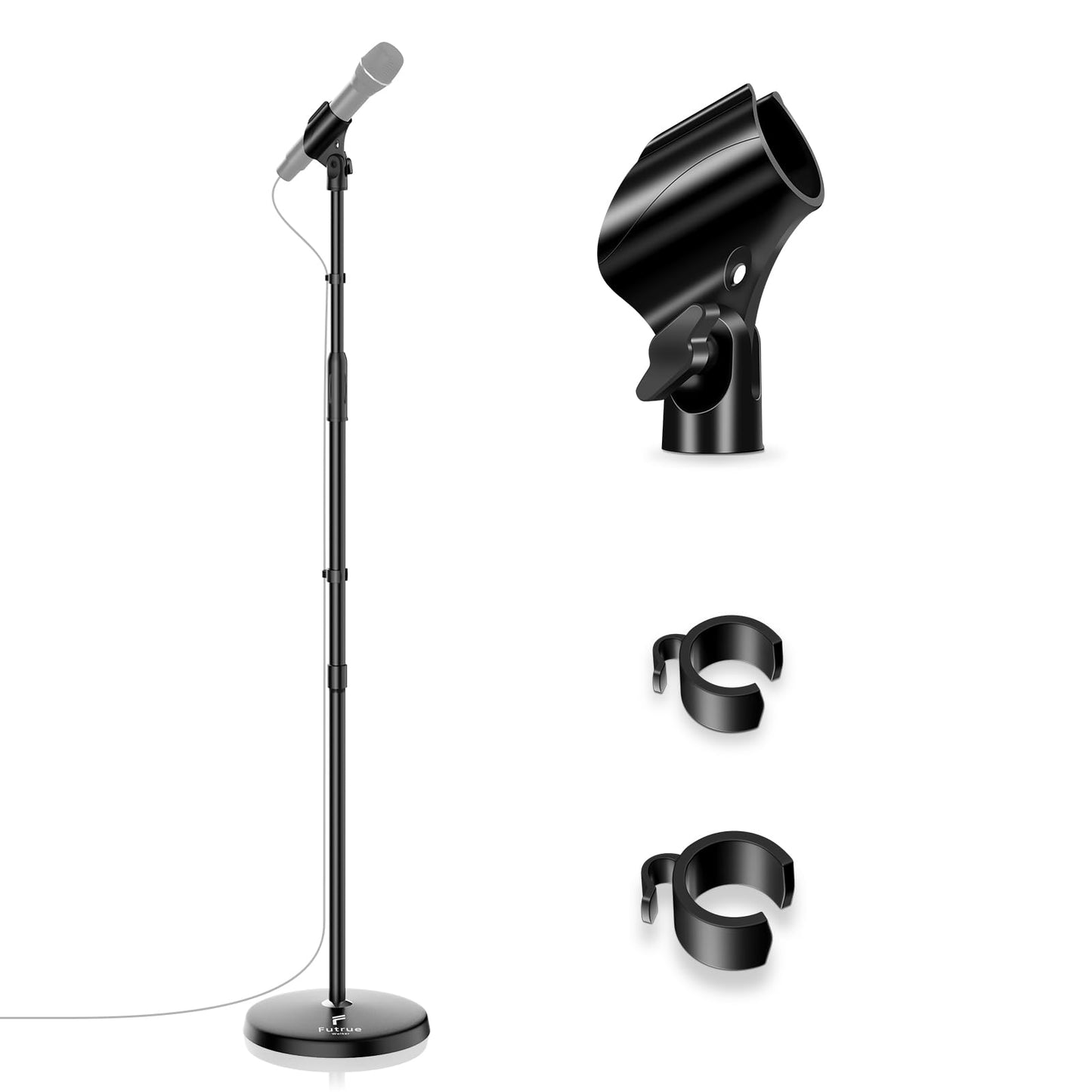 Microphone Stand Mic Floor Stand, Adjustable Height from 39 to 66, 180 Rotatable Mic Clip Heavy Duty Round Base Boom Mic Arm Sta