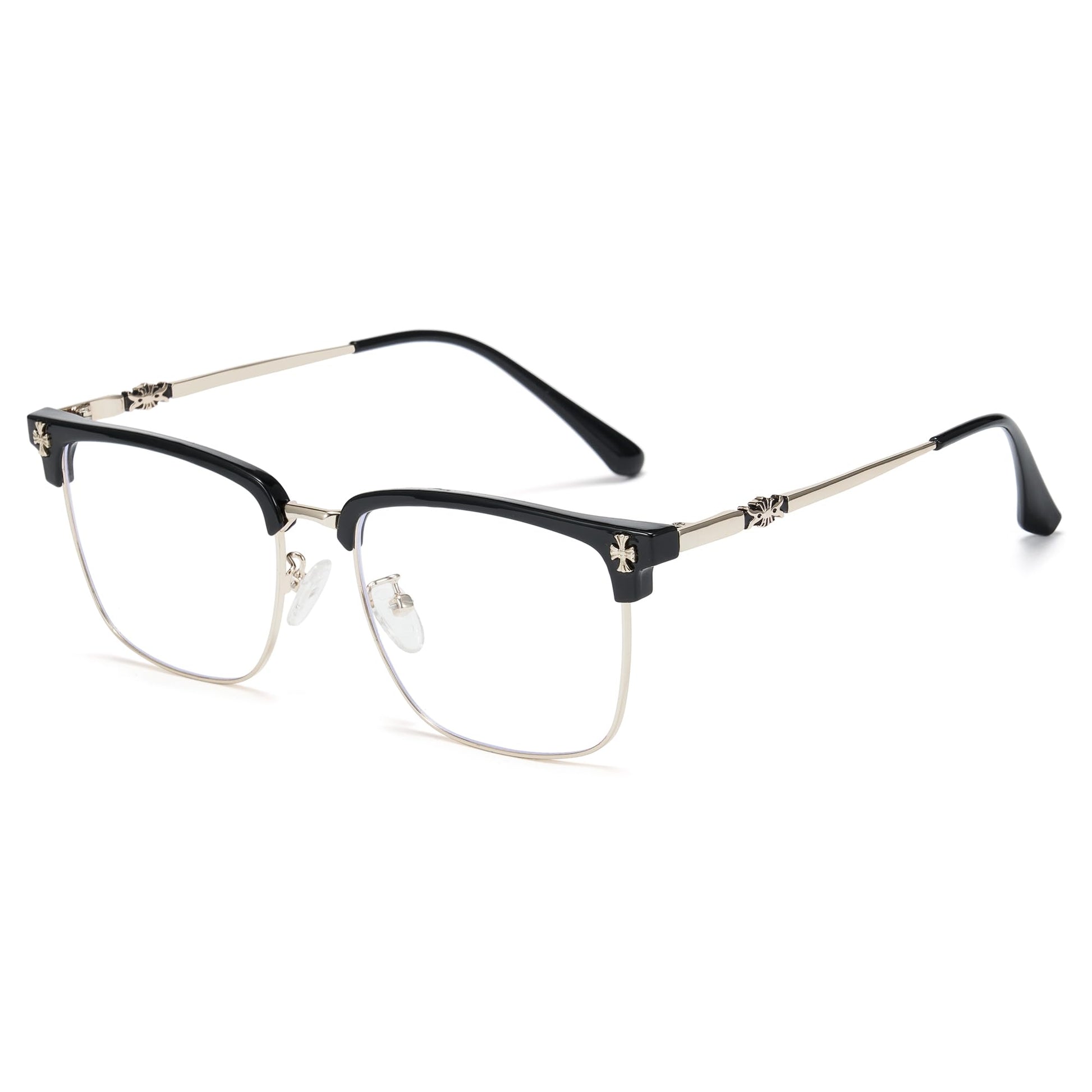 Cyxus Retro Blue Light Glasses Men - Square TR90 Metal Blowline Frame Stylish Trendy for Computer Daily Work 8252