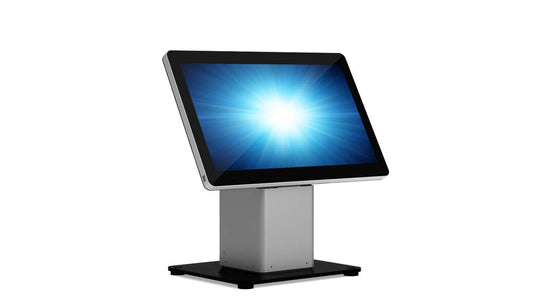 Elo Slim Desk Mount for Touchscreen Monitor, Cradle, Bar Code Reader, Fingerprint Reader, Webcam - Black, Silver