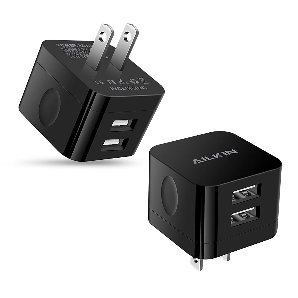 2Pack USB Wall Chargers, 2.4A Dual Port Fast Charger Block Square Flat Power AC Adapter Phone Brick Charging Station for iPhone,