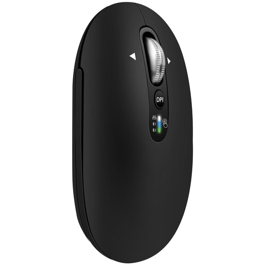 Wireless Bluetooth Mouse,USB+BT2,Slim Pebble Multi Device Small Travel Mice,Metal 4 Way Super Scrolling, 3000 DPI,8 Buttons,Quie
