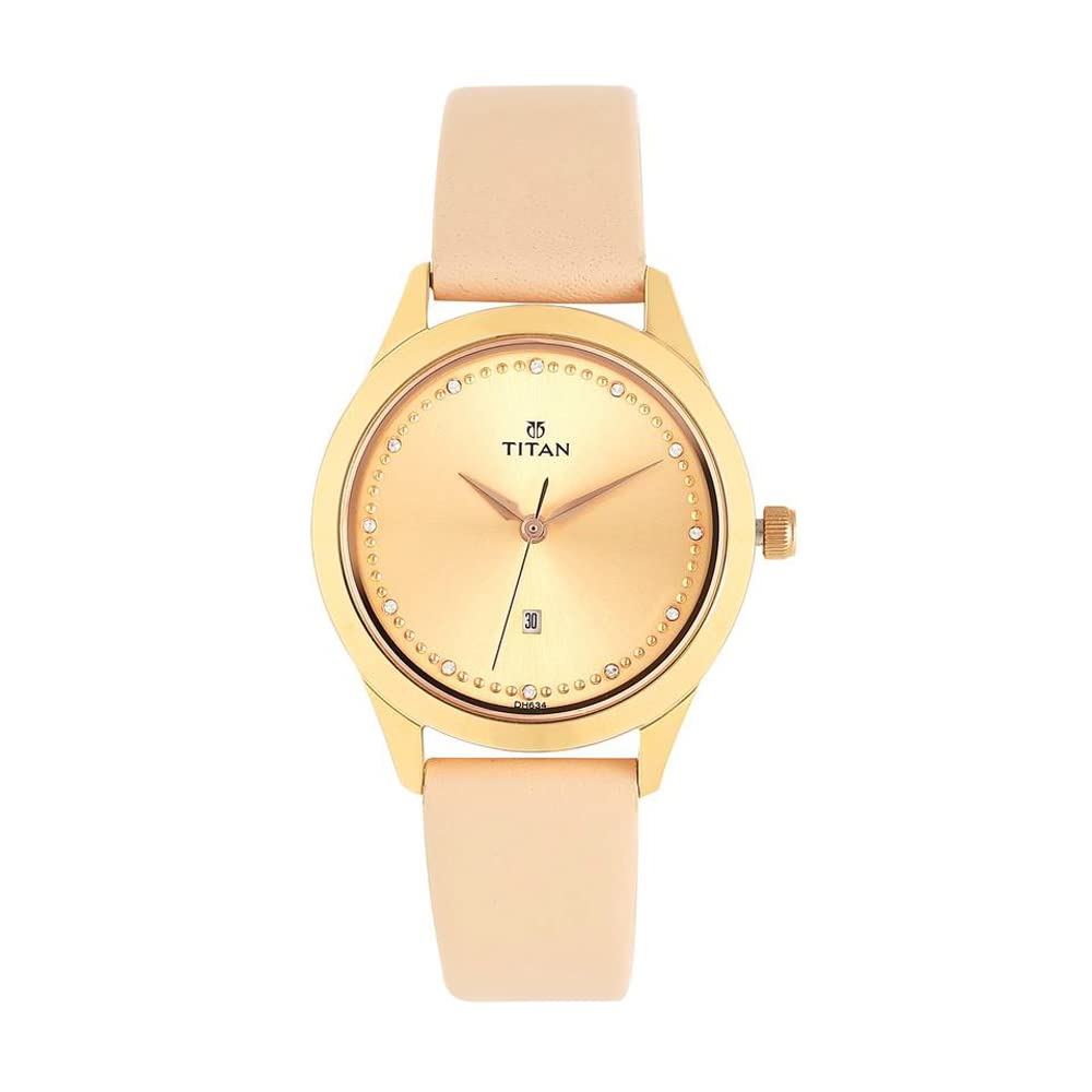 Titan Sparkle Womens Quartz Analog Watch - Pink Leather Band - Pink Face With Rose Gold Hands And Swarovski Crystals