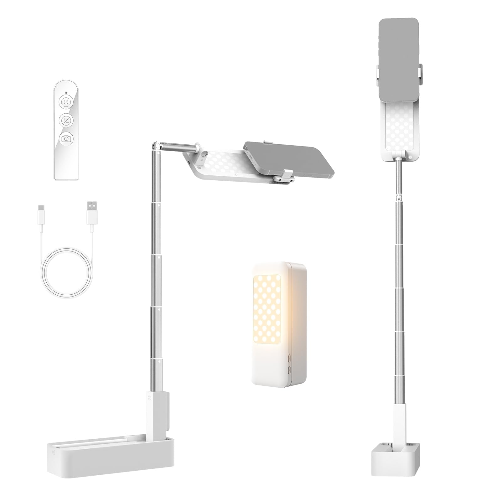 NEEWER ENTRY LEVEL VERSION 4W Overhead Desk Stand Phone Mount Foldable with LED Light/Remote/Phone Holder for Selfie Video Recor