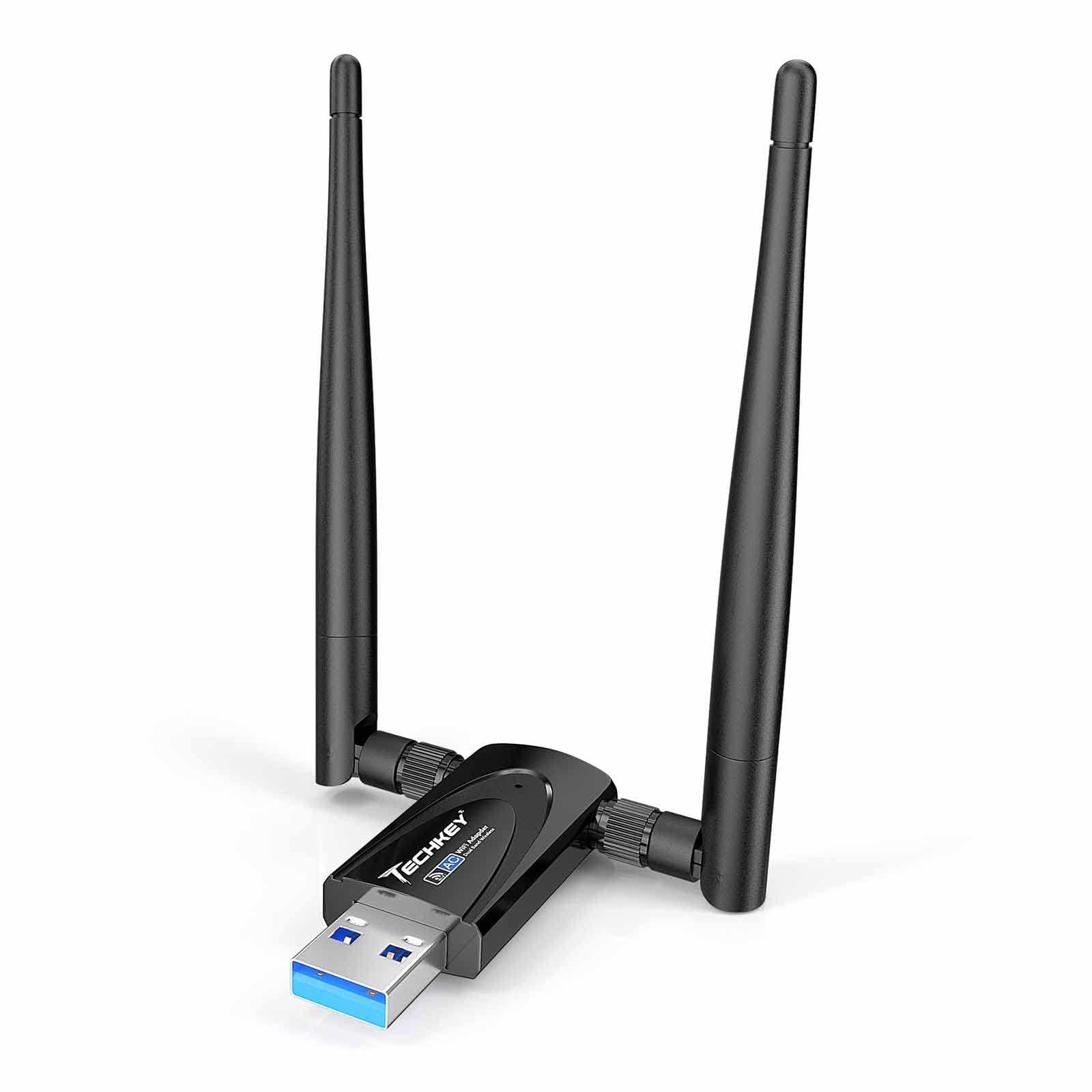 Wireless USB WiFi Adapter for Desktop PC, Techkey AC1300Mbps Network Dongle with Dual Band 2.4GHz/400Mbps 5GHz/867Mbps 5dBi High