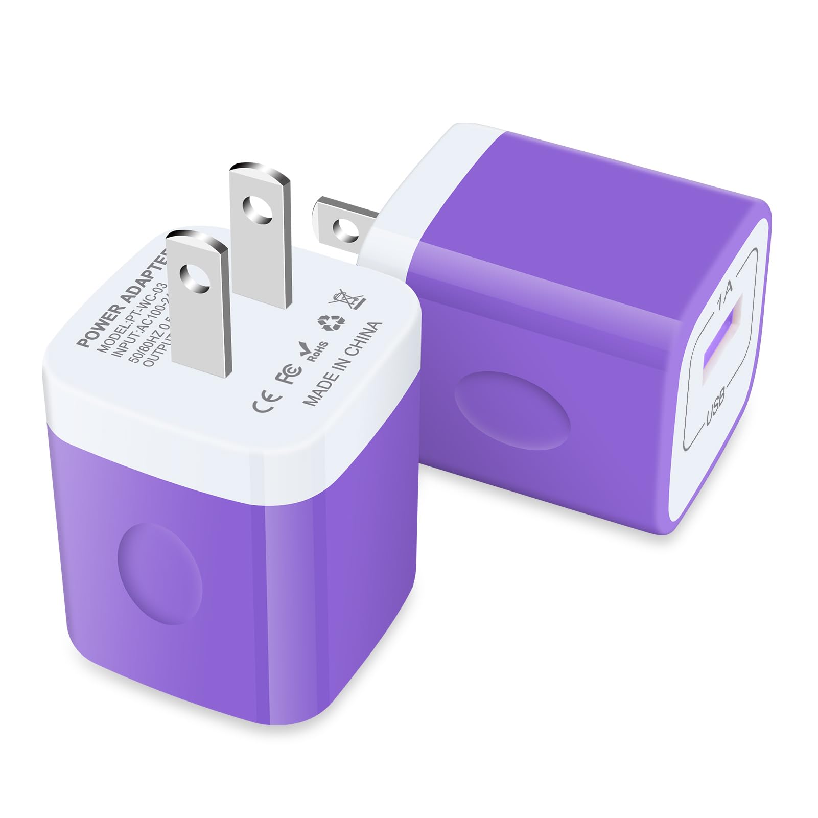 2-Pack Purple 5W USB Wall Charger, Safe & Reliable Charging Block for iPhone 16/15/14/13/12/11/SE, Samsung Galaxy S25/S24/S23, G
