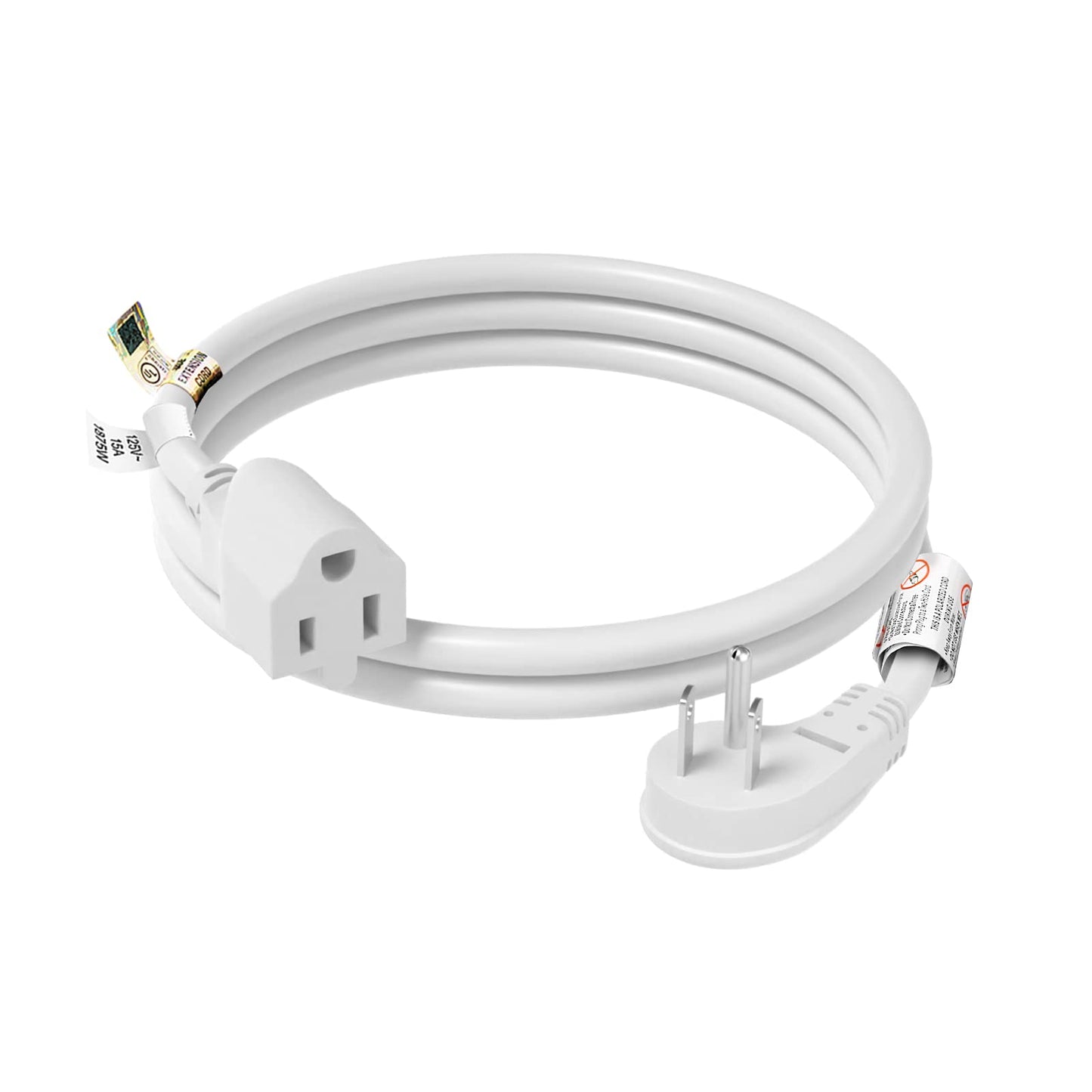 FIRMERST 1875W Flat Plug Extension Cord 3 Feet 14 AWG 15A White, 1 Pack