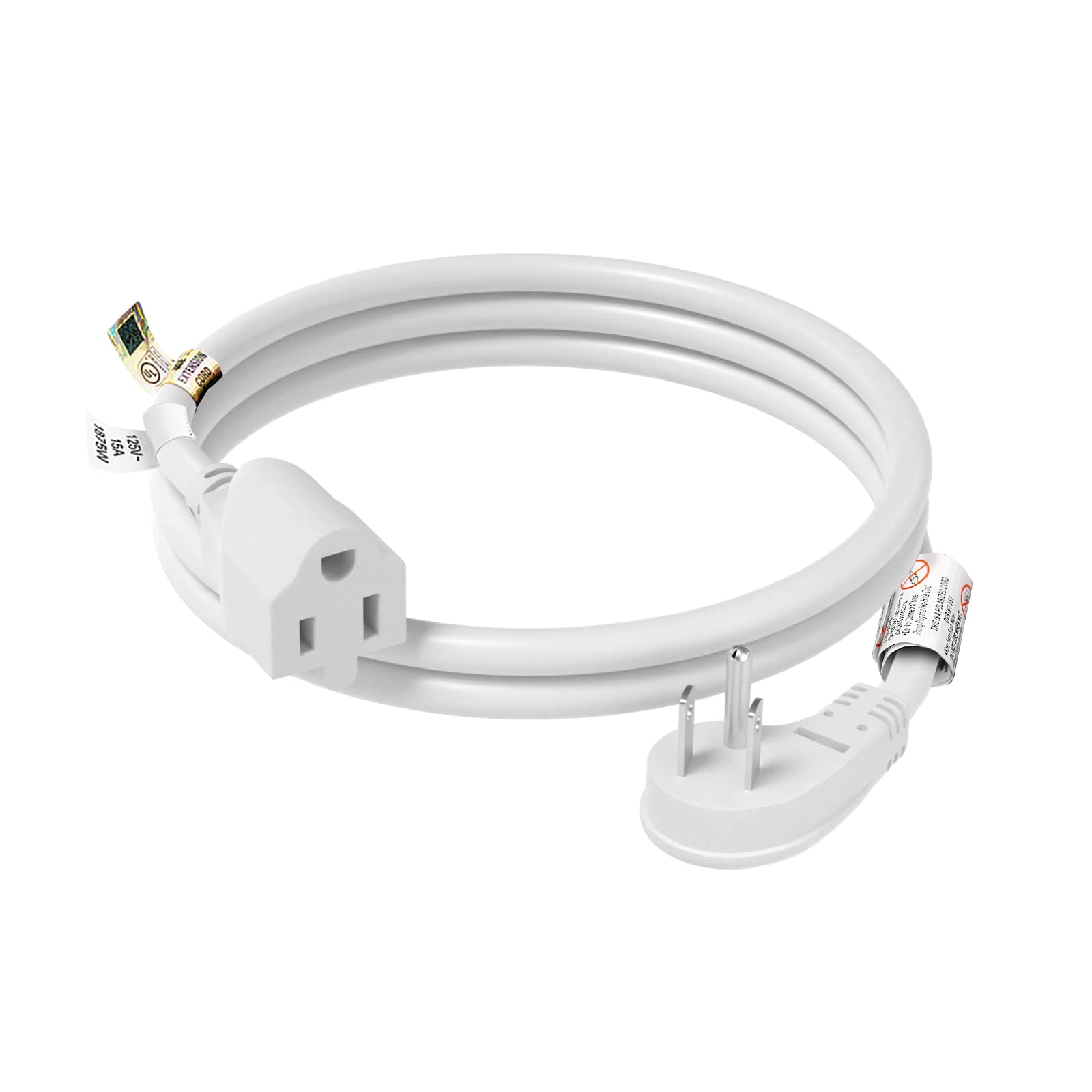 FIRMERST 1875W Flat Plug Extension Cord 3 Feet 14 AWG 15A White, 1 Pack