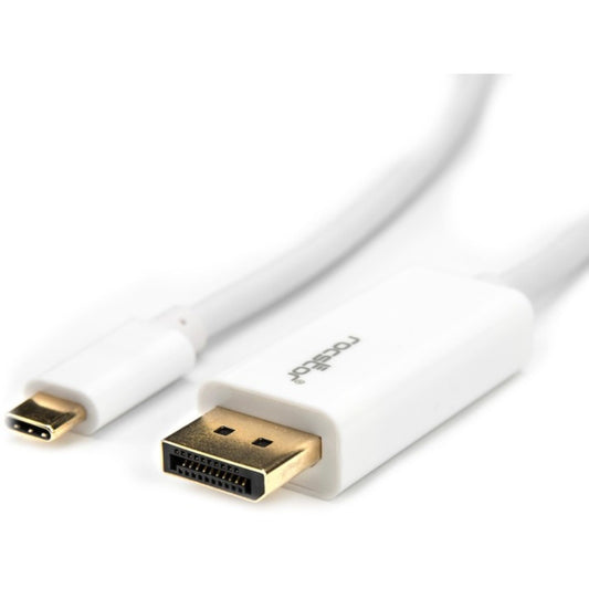 Rocstor Premium 10Ft/ 3M USB Type C to DisplayPort Cable - USB C to DP Cable - 4K 60Hz - White - DisplayPort/USB for Video Devic