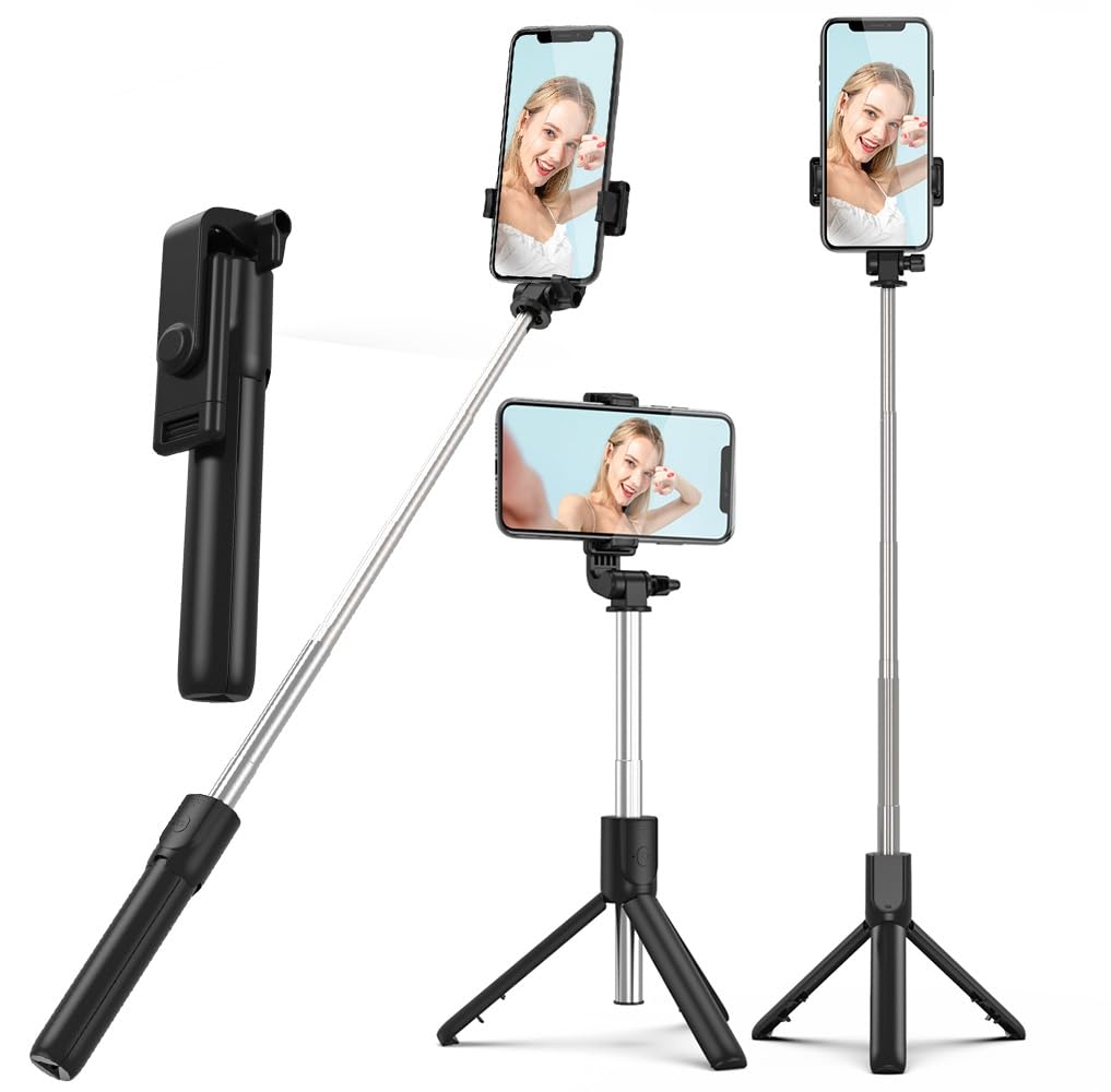 PINHEN Phone Tripod & Selfie Stick,3 in 1 Extendable 360 Rotation Tripod Stand with Detachable Wireless Remote Portable Smart Ph