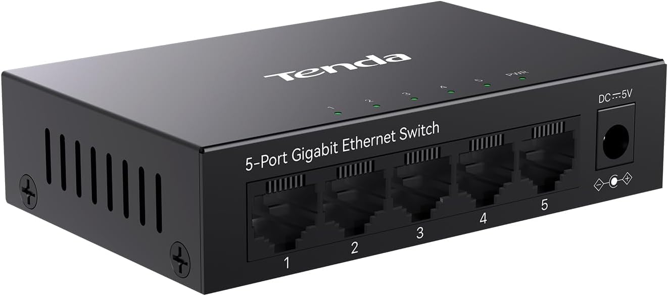 Tenda TEG1005D 5 Port Gigabit Switch, Unmanaged Ethernet Switch, Network Splitter with Traffic Optimization, Plug & Play, Fanles