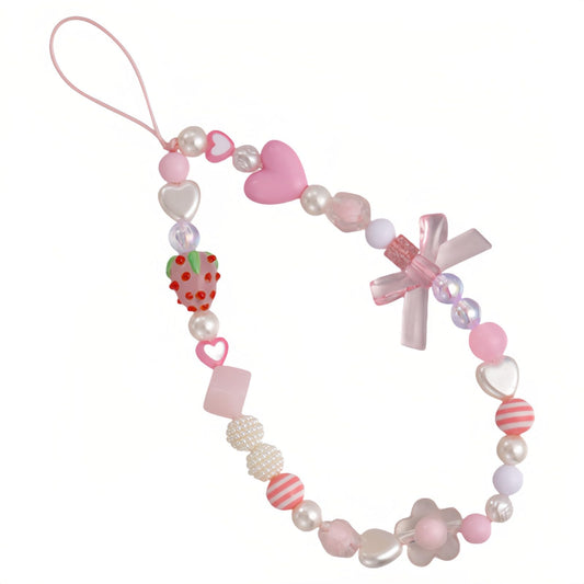 Strawberry Charm Phone Strap & Wristlet - Anti-Loss Sparkle Beaded Lanyard for Phone camera, Cute Kawaii Gift for Women Girls (P