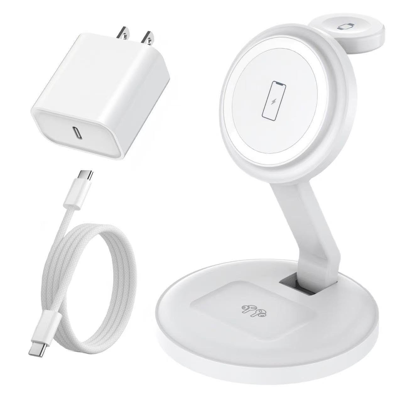 Charging Station for Apple Magnetic Wireless iPhone Mag-Safe Charger,15W 3in1 Foldable Wireless Dock Fast MagSafe Charger Stand