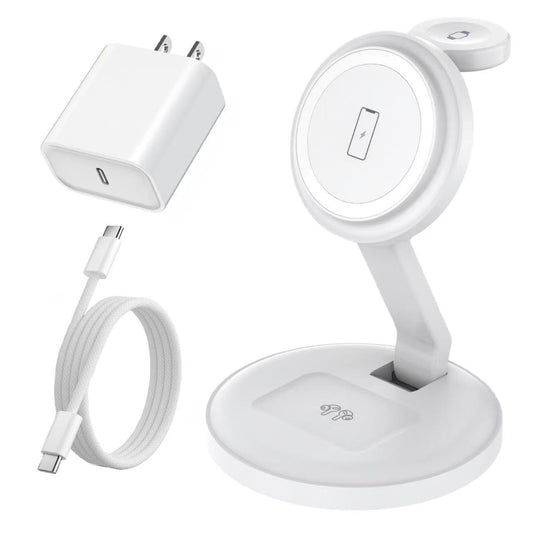 Charging Station for Apple Magnetic Wireless iPhone Mag-Safe Charger,15W 3in1 Foldable Wireless Dock Fast MagSafe Charger Stand
