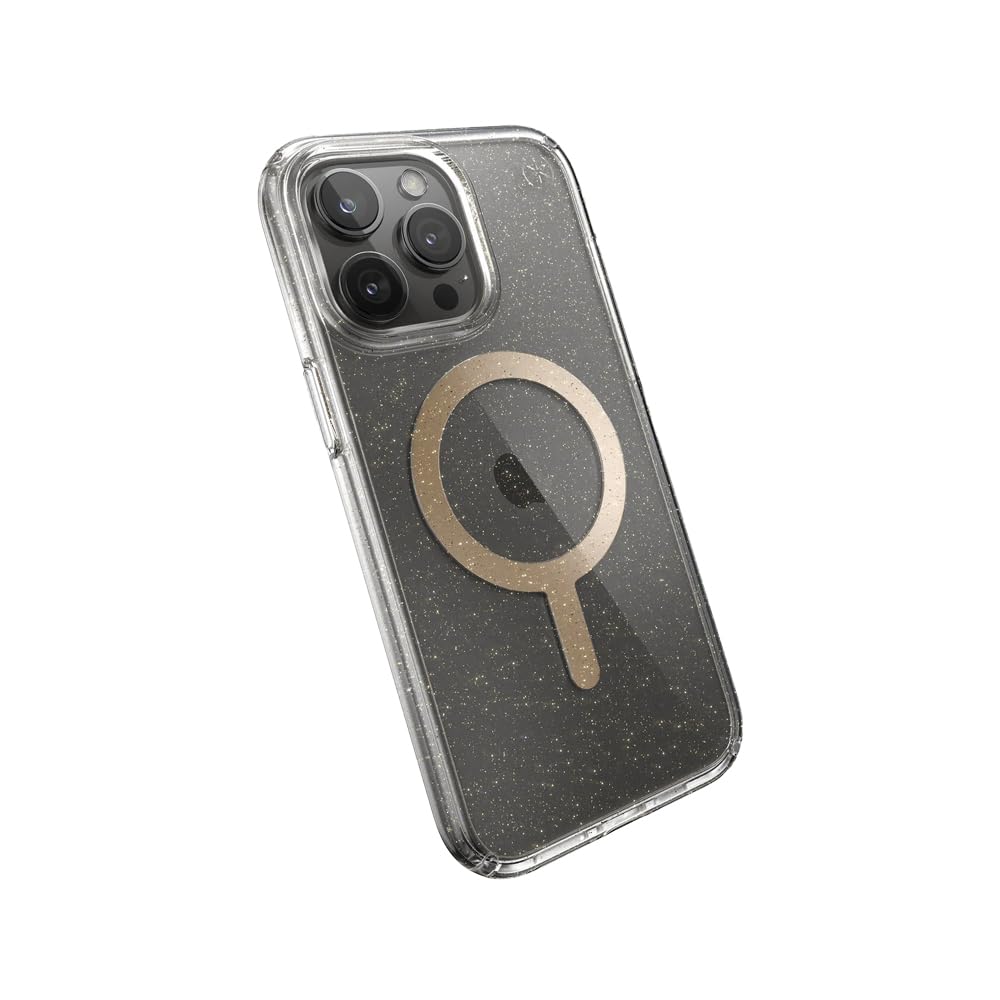 Speck Presidio Lux Glitter MagSafe Case for Apple iPhone 16 Pro Max, Clear/Gold Glitter