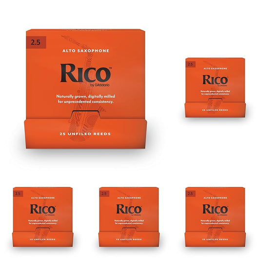 DAddario Woodwinds, Rico Saxophone Reeds, Alto Sax, RJA0125-B25, Strength 2.5, Individually Sealed,(Pack of 125)