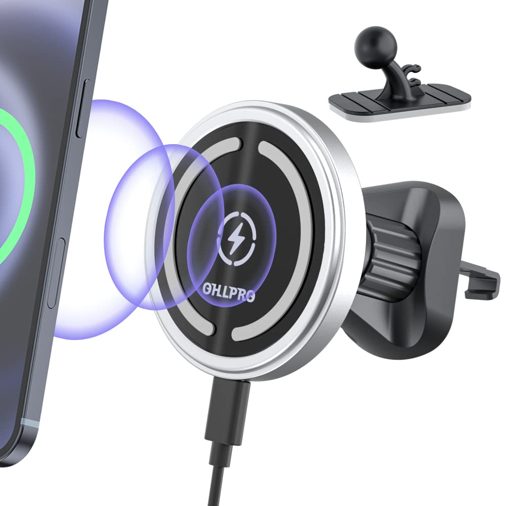 Magnetic Wireless Car Charger Compatible with MagSafe Car Charger Mount, 360 Adjustable Auto Alignment Air Vent Mount for iPhone
