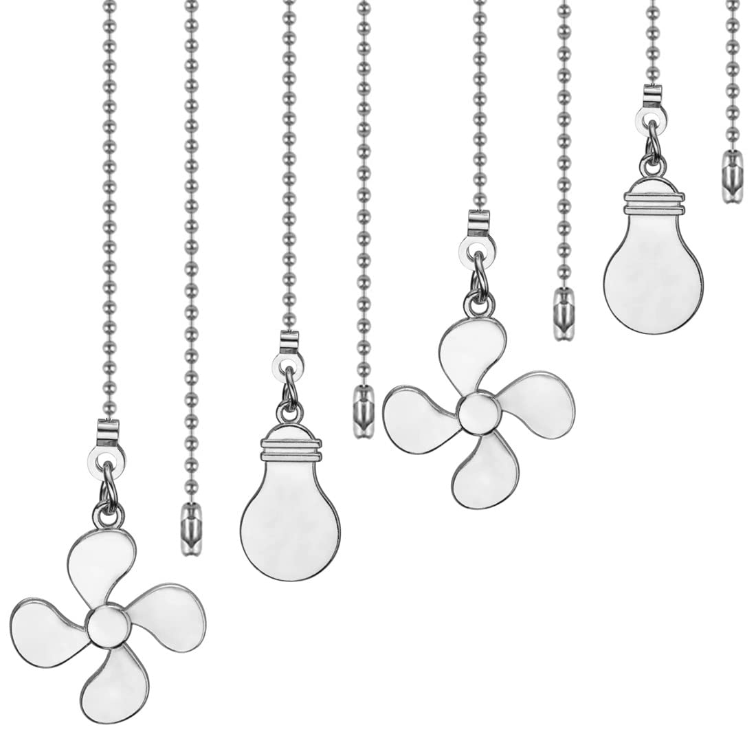 ZE-268S6- Ceiling Fan Pull Chain Set, 12 Inch Nickel, 4 Pieces Fan and Light Design Extension, for Ceiling Fan and Lighting