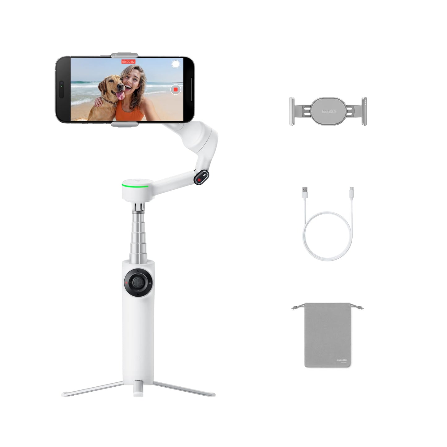 Insta360 Flow 2 Pro White - Industry-First AI Phone Gimbal with Apple DockKit, Pioneering 360 Pan Tracking, Free Tilt, Built-in