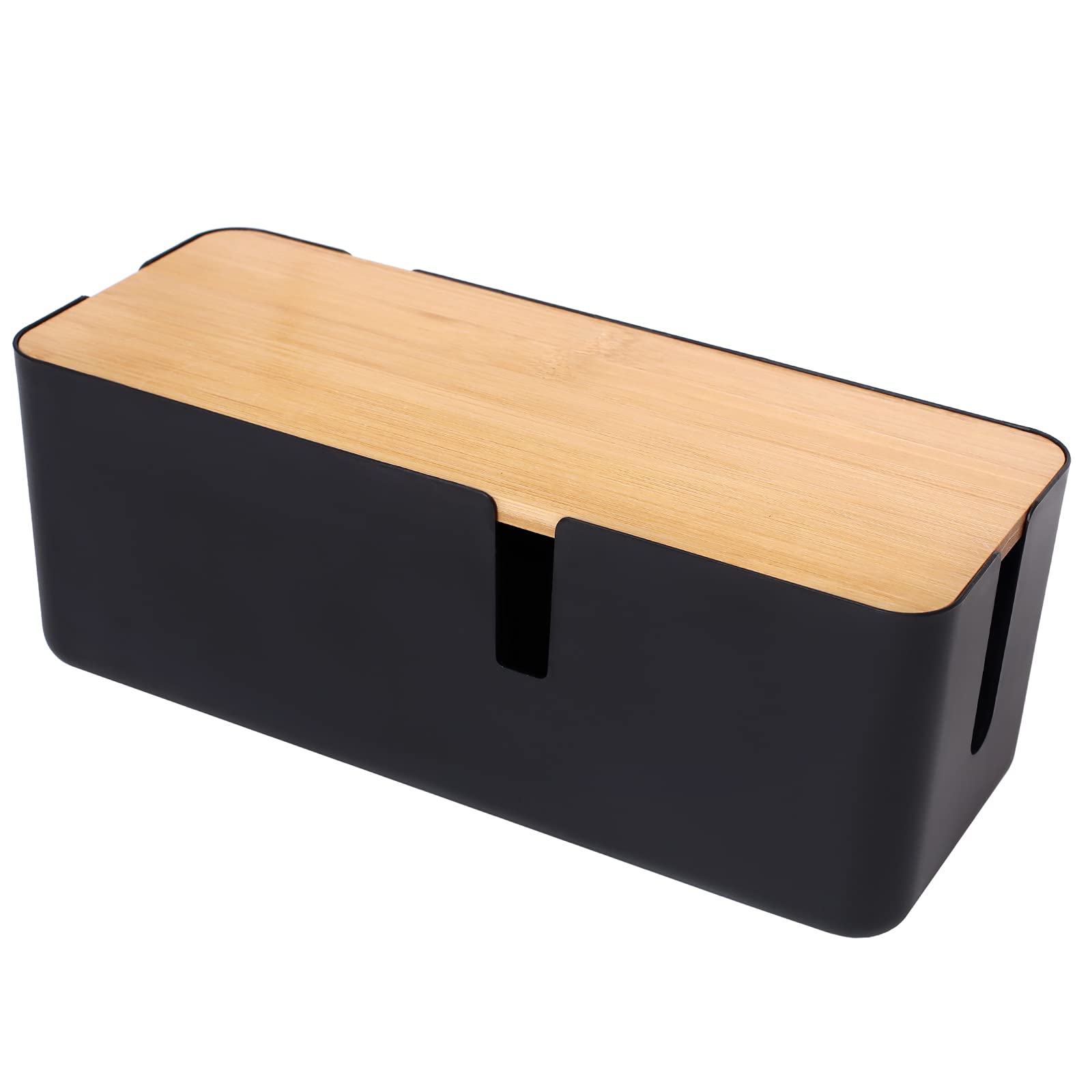 Changsuo Cable Management Box with Bamboo Lid Small Cable Organizer Box for Extension Cord Power Stripe Surge Protector Wire Man