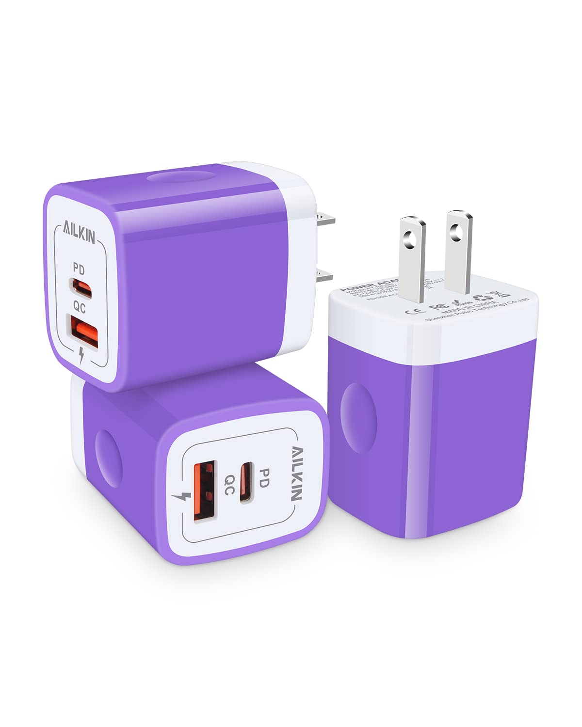 USB C Wall Charger, AILKIN 3Pcs 20W PD + QC3.0 USBC Charger Block Super Fast Power Output Rapid Charging Box Wall Plug Cube for