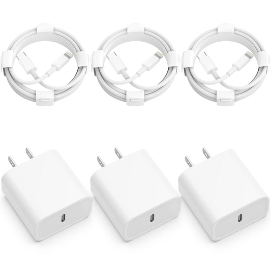 CQDKWG iPhone Charger 20W Fast Charging 3-Pack with 6FT USB-C Cable, White, Model G06-PD1328A