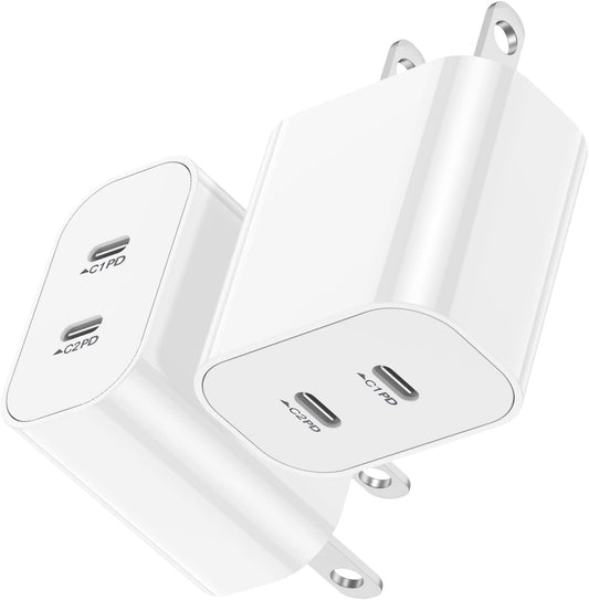 USB C Fast Charger Block,USB C Charging Block 2-Pack Type C 2in1 Dual Ports Plug Wall Charger, Fast Type C Charger for iPhone 17