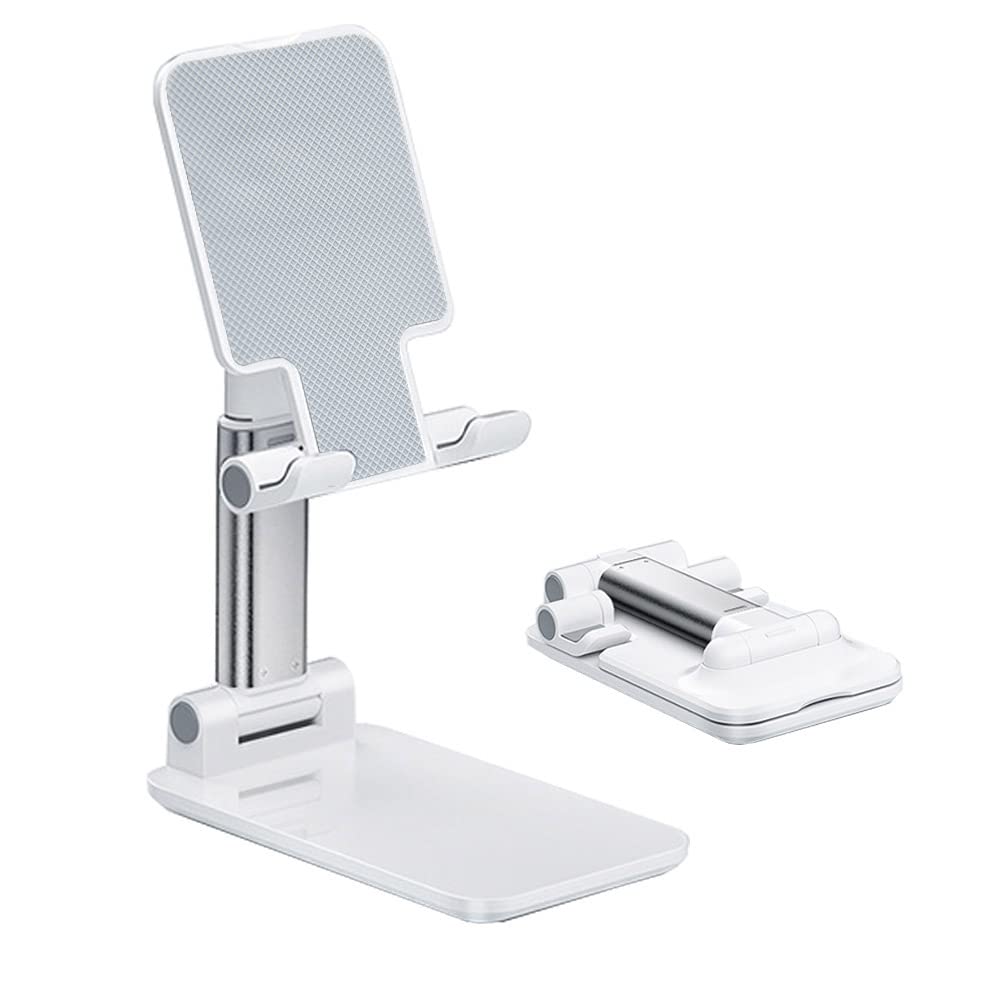 OGMAPLE MT-6 Adjustable Cell Phone Stand, Foldable Holder with Silicon Pad, 1 Pack, White