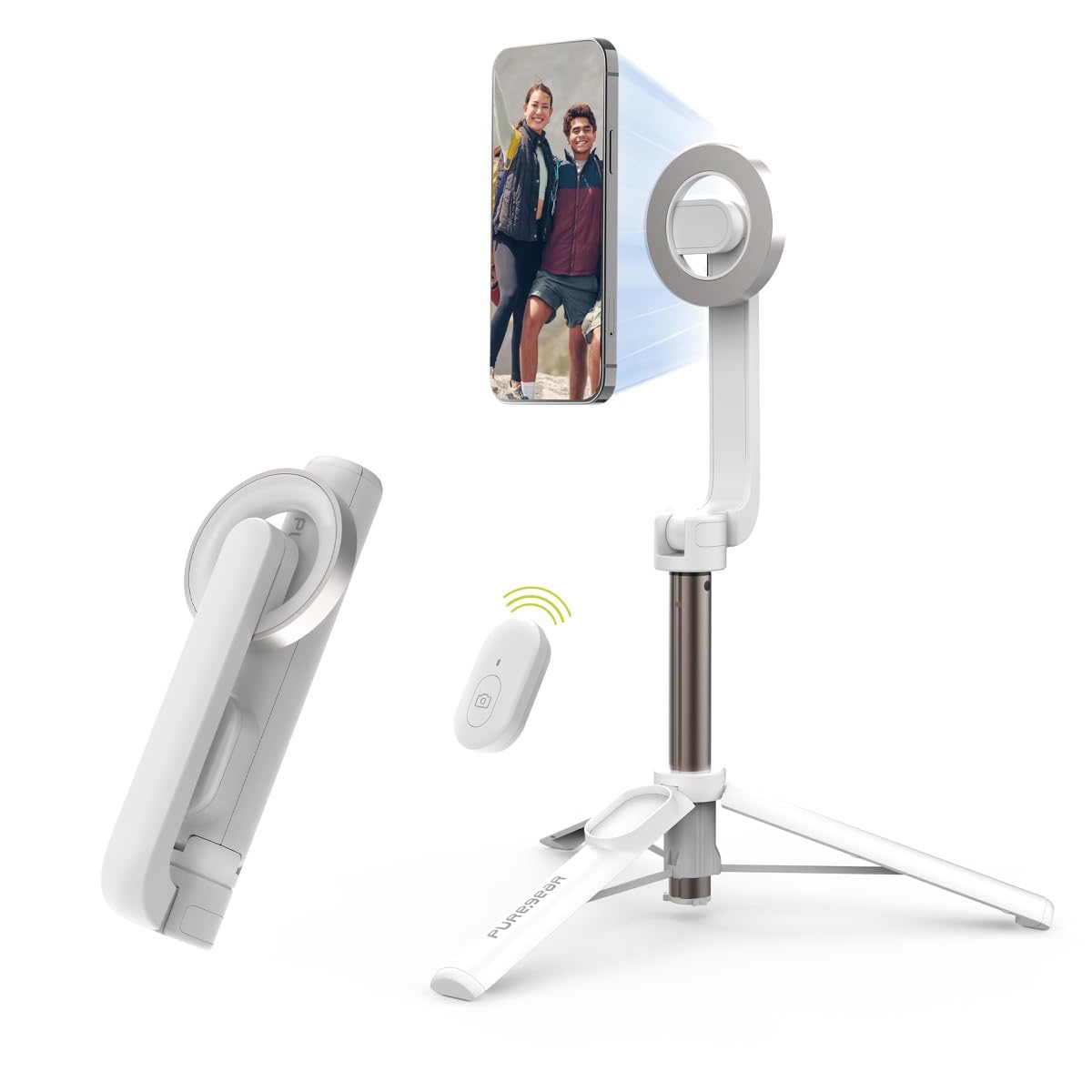 PureGear Magnetic Selfie Stick Tripod Stand with Wireless Remote, Compatible with MagSafe for iPhone 17/16/15/14/13/12 Series an
