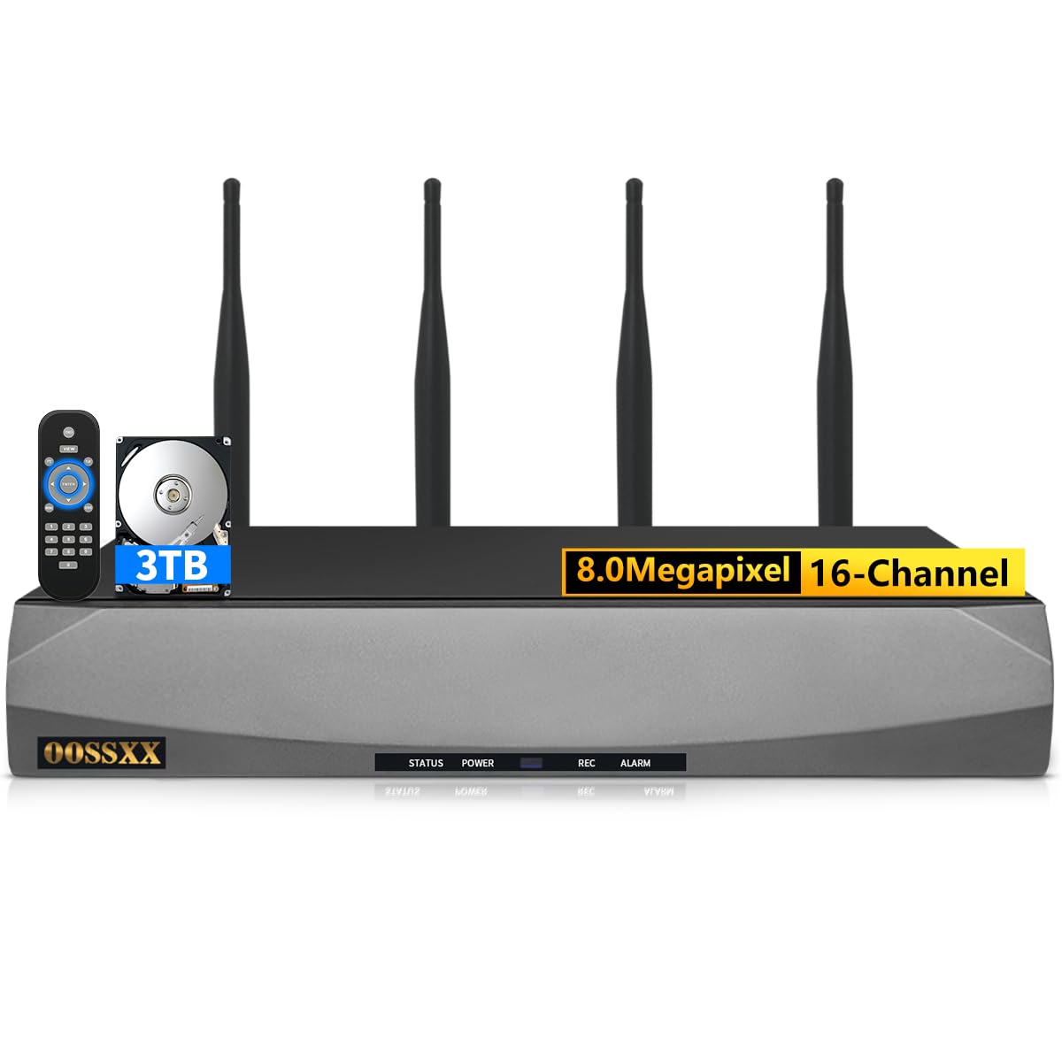 8.0 Megapixel 16-Channel Wireless NVR Network Video Recorder, Supports up to 16 x 8MP Wireless IP Cameras, 4-Antennas Enhance Wi