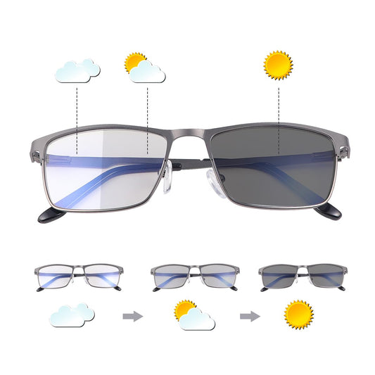 Blue Light Blocking Glasses Photochromic Sunglasses Retro UV400 Protection Spring Hinge Computer Eyewear for Men Women Vintage A