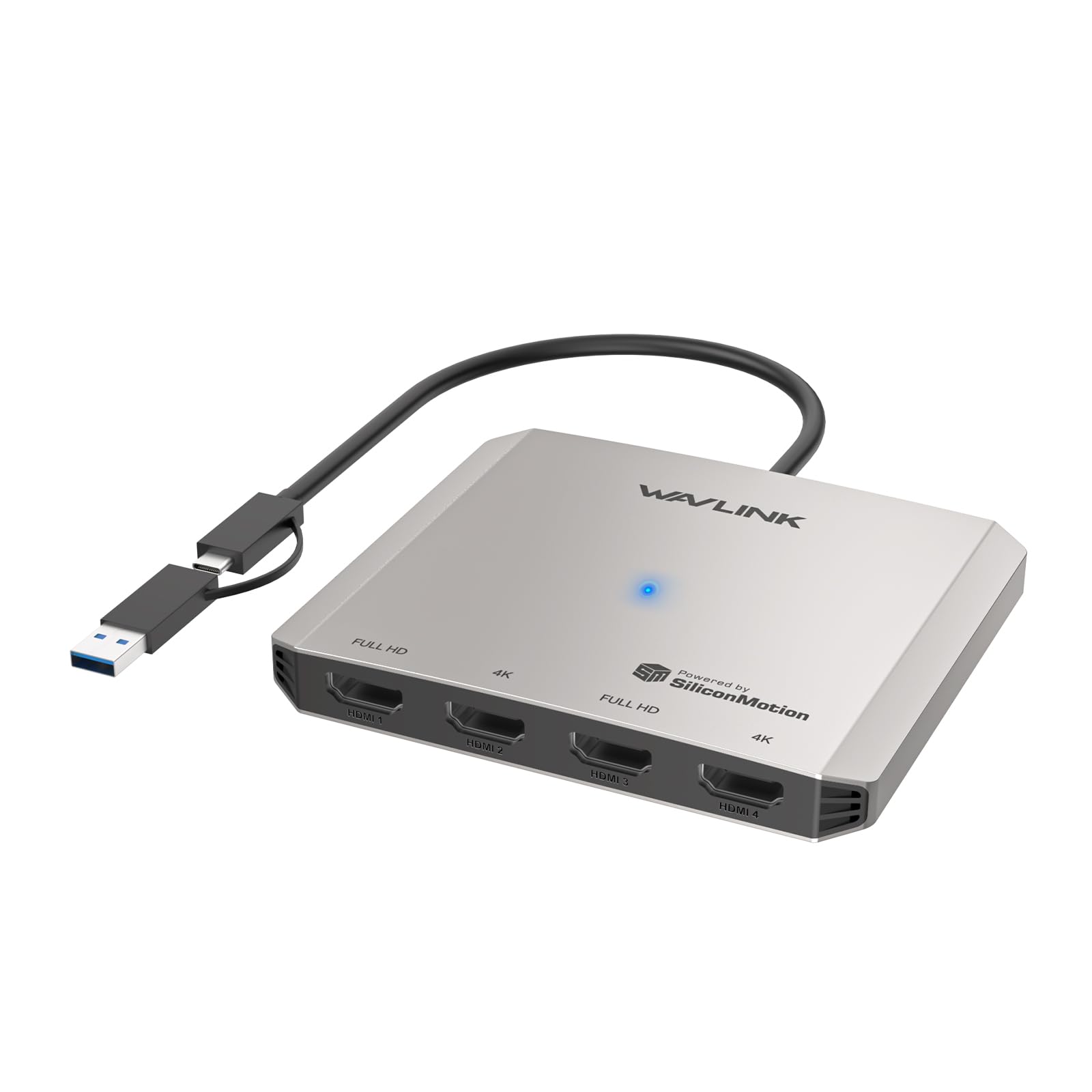 WAVLINK 4-Port HDMI Splitter, USB C to Quad Monitor 4K Adapter, Universal USB A to HDMI Extended Dual Triple Display for Windows