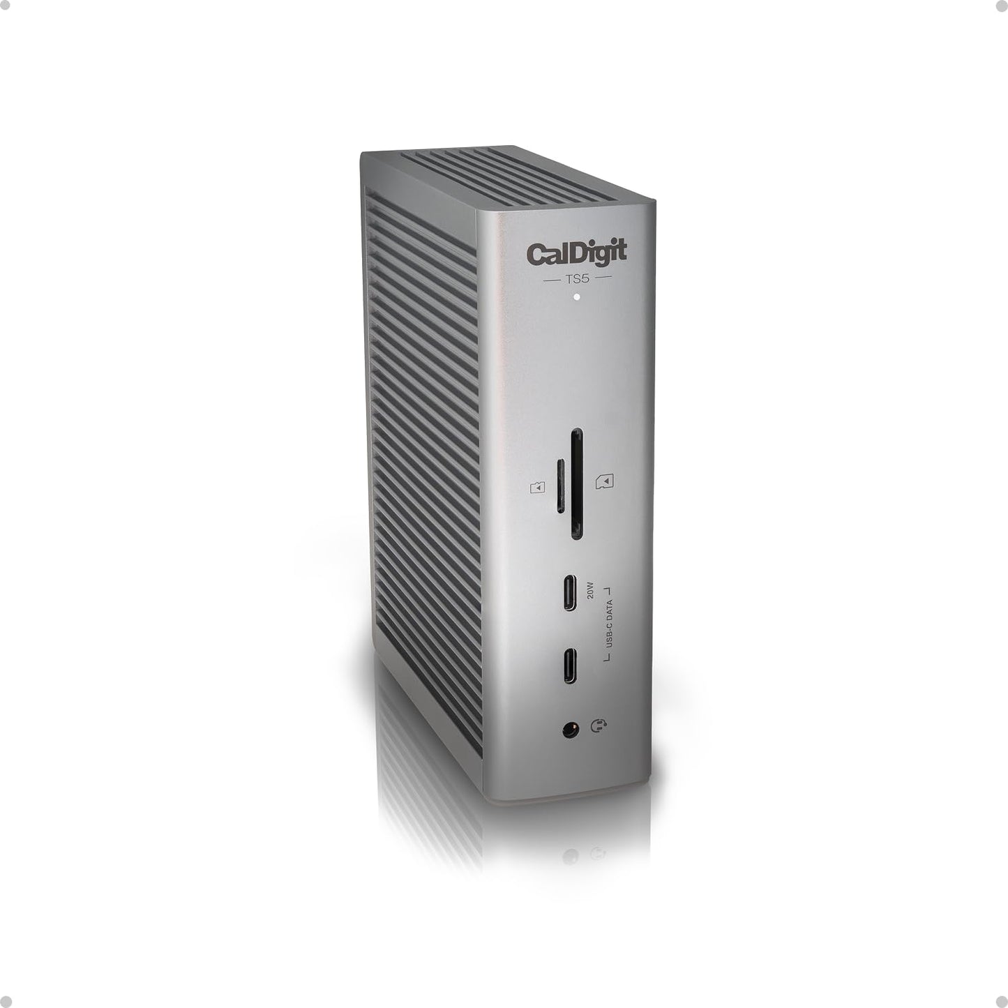 CalDigit TS5 - Thunderbolt 5 Dock - 15 Port, 140W Dedicated Host Charging, 80Gb/s Thunderbolt 5 x4, USB-C 10Gb/s x3, USB-A x2, 2